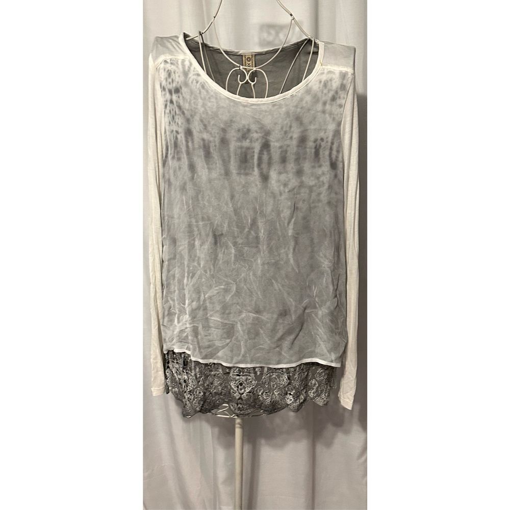 GREAT CONDITION‎ XCVI GREY long sleeve tunic boho top LONG blouse XL